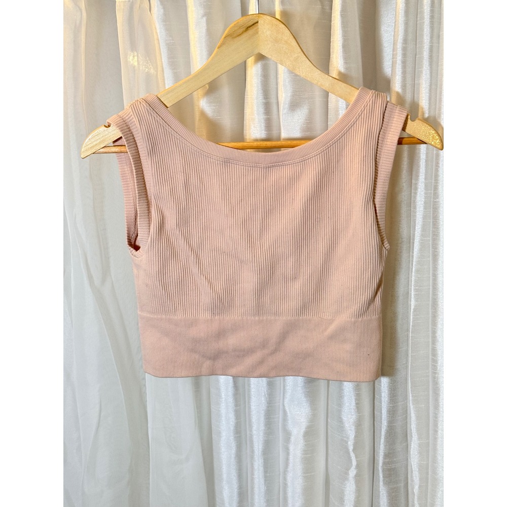 OFFLINE by Aerie Ribbed Crop Top Womens Medium Pink Seamless V-Neck Scoop Neck
